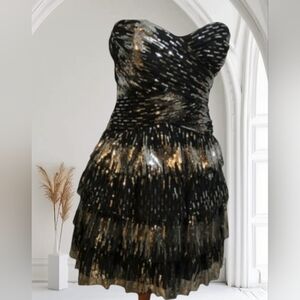 STACEY SKYLAR Black & Silver Sequined strapless cocktail dress  NWT